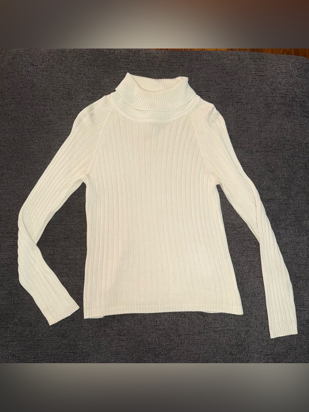 Vintage Talbots 100% Silk Turtleneck Sweater M Ivory Y2K Preppy Ribbed - Picture 5 of 10